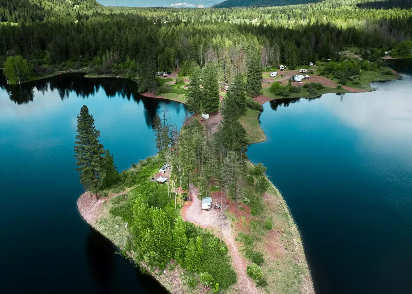 Breathtaking Aerial View of Serene Island Lake Retreat