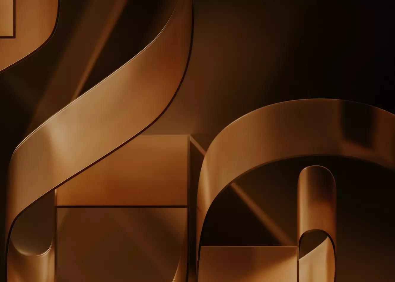 Abstract Metal Art: Golden Curves on Dark Background