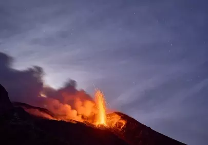 Dramatic Stromboli Eruption: Fiery Volcanic Outbreak at Night