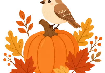 Charming Autumn Bird Perched on Whimsical Pumpkin