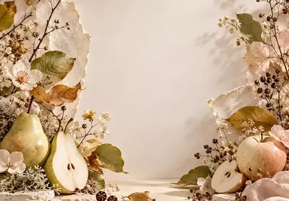 Elegant Autumn Harvest: Floral & Fruit Aesthetic Background