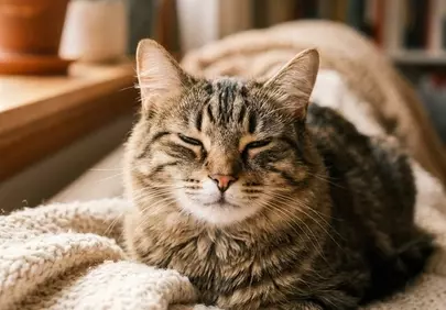 Cozy Nap: Adorable Cat Blissfully Sleeping on a Blanket