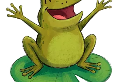 Joyful Jumping Frog: Adorable Cartoon Character on a Lily Pad