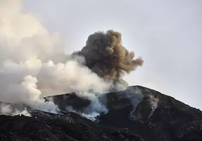 Dramatic Volcanic Eruption: Black Ash and Smoke Cloud