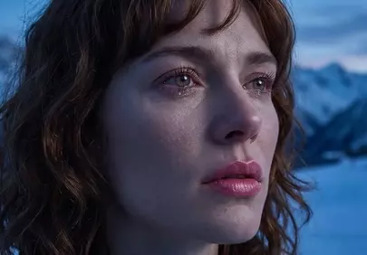 Haunting Tears: Emotional Portrait in Winter Wonderland