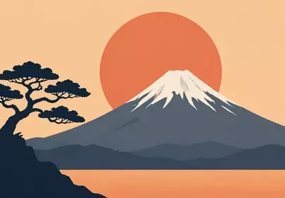 Stunning Fuji Sunset: Minimalist Japanese Landscape Masterpiece