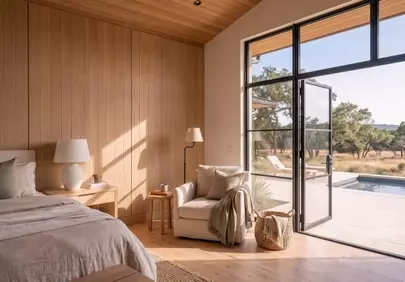 Serene Bedroom Oasis: Natural Light & Outdoor Views