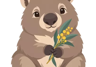 Adorable Wombat Cradles Golden Wattle Flowers