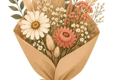 Timeless Boho Dried Flower Bouquet Illustration