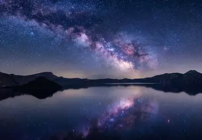 Breathtaking Milky Way Reflecting Over Crater Lake