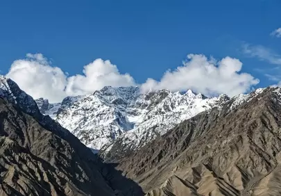 Majestic Karakoram Peaks: Snow-Capped Grandeur Under Azure Skies