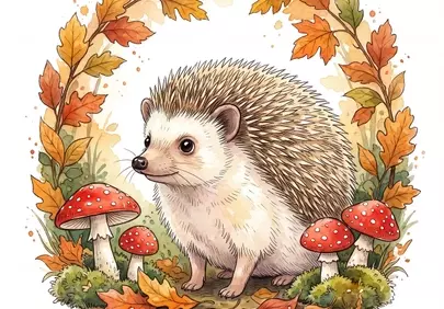 Charming Autumn Hedgehog Amidst Whimsical Forest