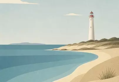 Minimalist Lighthouse Guiding Serenity on a Calm Coast