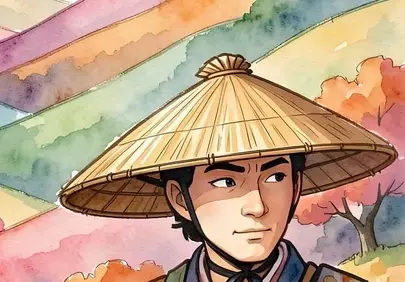 Vibrant Watercolor Portrait of a Man in Traditional Japanese Attire