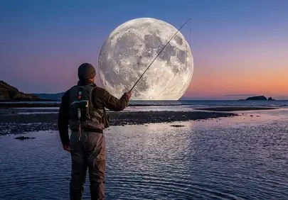 Moonlit Angler: A Surreal Twilight Catch