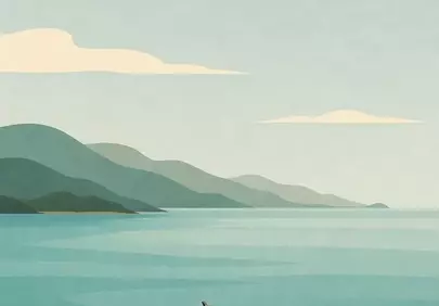 Serene Seascape: Minimalist Boat Drifting on Tranquil Waters