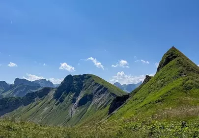 Breathtaking Alpine Panorama: Summer Peaks & Verdant Slopes