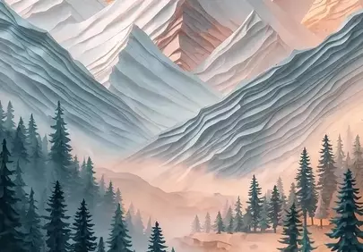 Breathtaking 3D Mountain Sunset: Forest Mystique