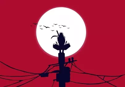 Striking Sunset Silhouette: Lone Figure on Pole