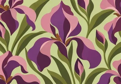 Vibrant Purple Iris Pattern: Modern Botanical Elegance