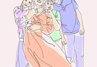 Vibrant Family Bond: Minimalist Line Art Portrait