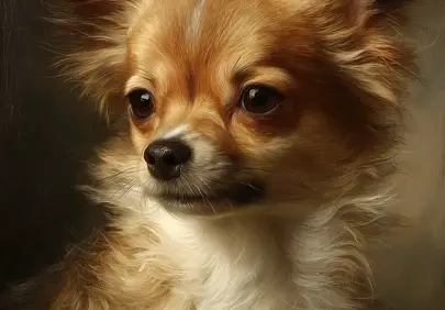 Timeless Elegance: Long-Haired Chihuahua Oil Painting Portrait