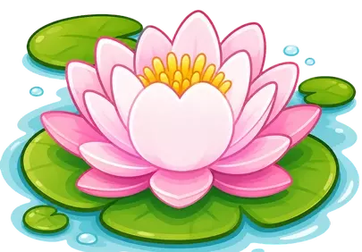 Vibrant Pink Water Lily: Serene Aquatic Bloom Illustration