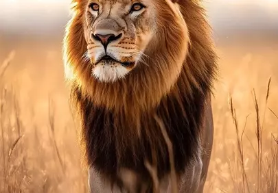 Majestic Lion's Golden Hour Stroll on the Savanna