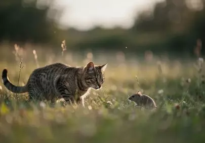 Intense Encounter: Cat vs. Mouse in Golden Light