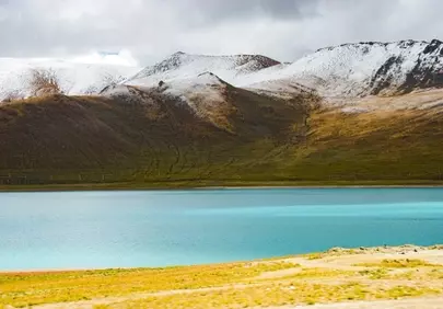 Breathtaking Turquoise Lake Nestled Amidst Snowy Tibetan Peaks