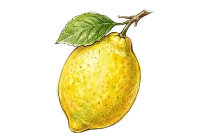 Vivid Hand-Drawn Lemon Illustration on Black Background