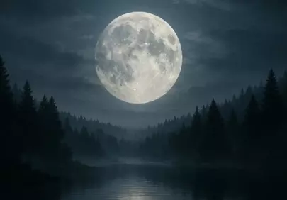 Enchanting Night: Majestic Moonlit Forest Lake