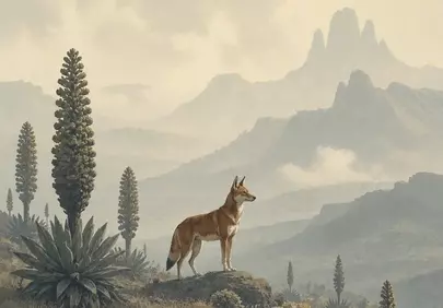 Majestic Ethiopian Wolf in Misty Alpine Wilderness Landscape