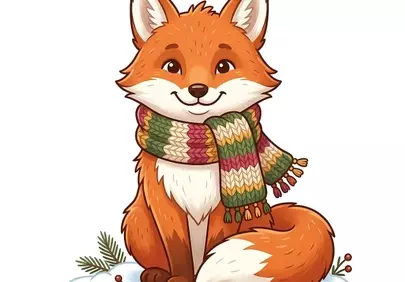 Charming Winter Fox: Cute Cartoon Animal in a Festive Scarf