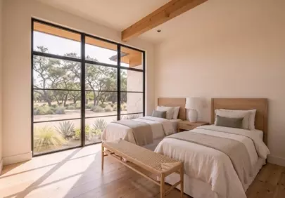 Minimalist Twin Bedroom with Serene Outdoor Views