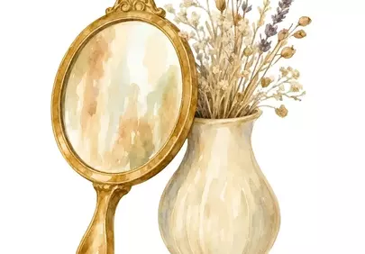 Rustic Elegance: Watercolor Dried Flowers and Vintage Mirror