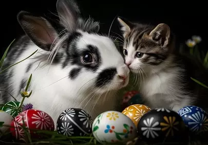 Adorable Duo: Easter Bunny and Kitten Embrace Spring