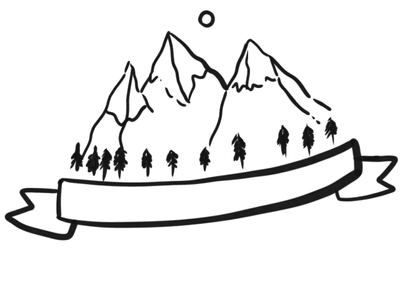 Minimalist Mountain & Forest Emblem with Ribbon