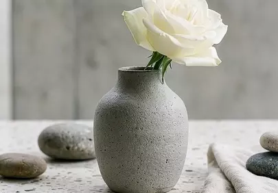 Serene Minimalist: White Rose in Stone Vase Decor