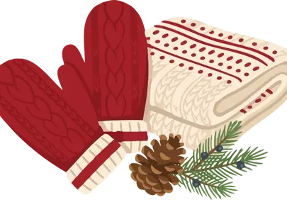 Cozy Winter Essentials: Knitted Mittens, Blanket & Pinecone Delights