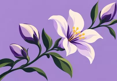 Vibrant Botanical White Lily with Purple Buds
