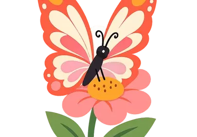 Vibrant Cartoon Butterfly on Blossom: Spring's Sweet Embrace