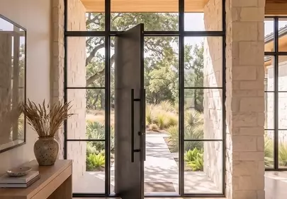 Stunning Modern Entryway: Nature-Infused Luxury Home Welcome