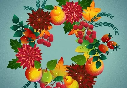 Vibrant Autumn Harvest Wreath Illustration