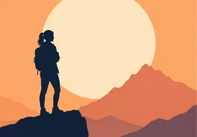 Breathtaking Sunset Hike: Woman's Solitude in Majestic Nature