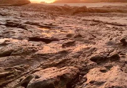 Breathtaking Rocky Beach Sunset: Nature's Golden Embrace