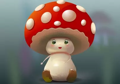 Enchanting Red Mushroom: Whimsical Forest Character Illustration