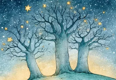 Enchanting Baobab Trees Under a Starry Watercolor Night