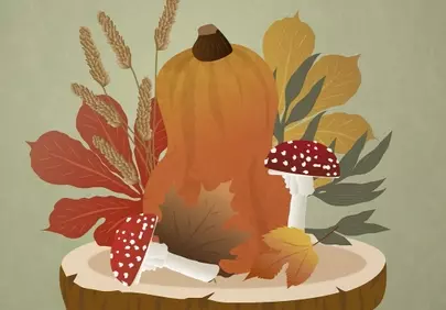 Vibrant Autumn Harvest: Hand-painted Rustic Mushroom & Gourd Art