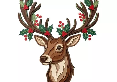 Stunning Christmas Reindeer with Holly Antlers Illustration